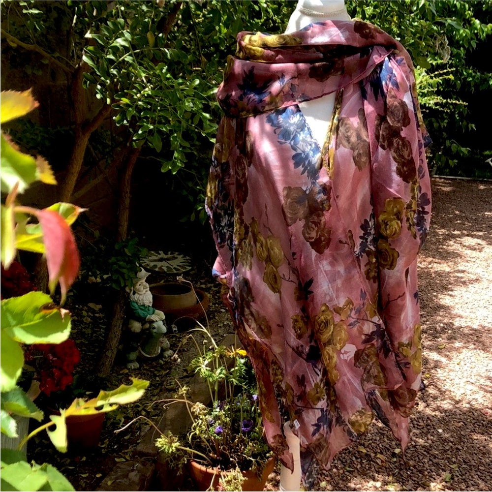 Floral Shawl Coverup & Scarf Set